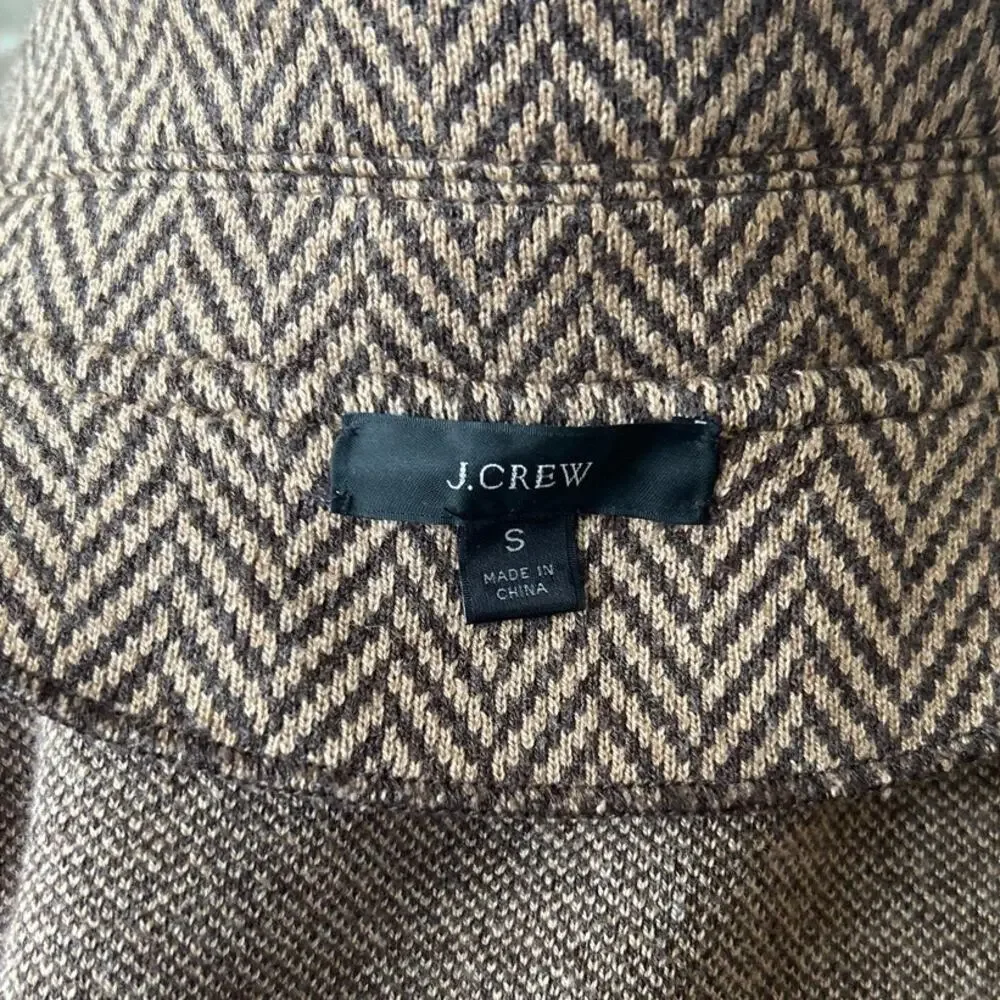 J.Crew Sophie Brown Herringbone Cotton Merino Wool Sweater Cardigan Blazer